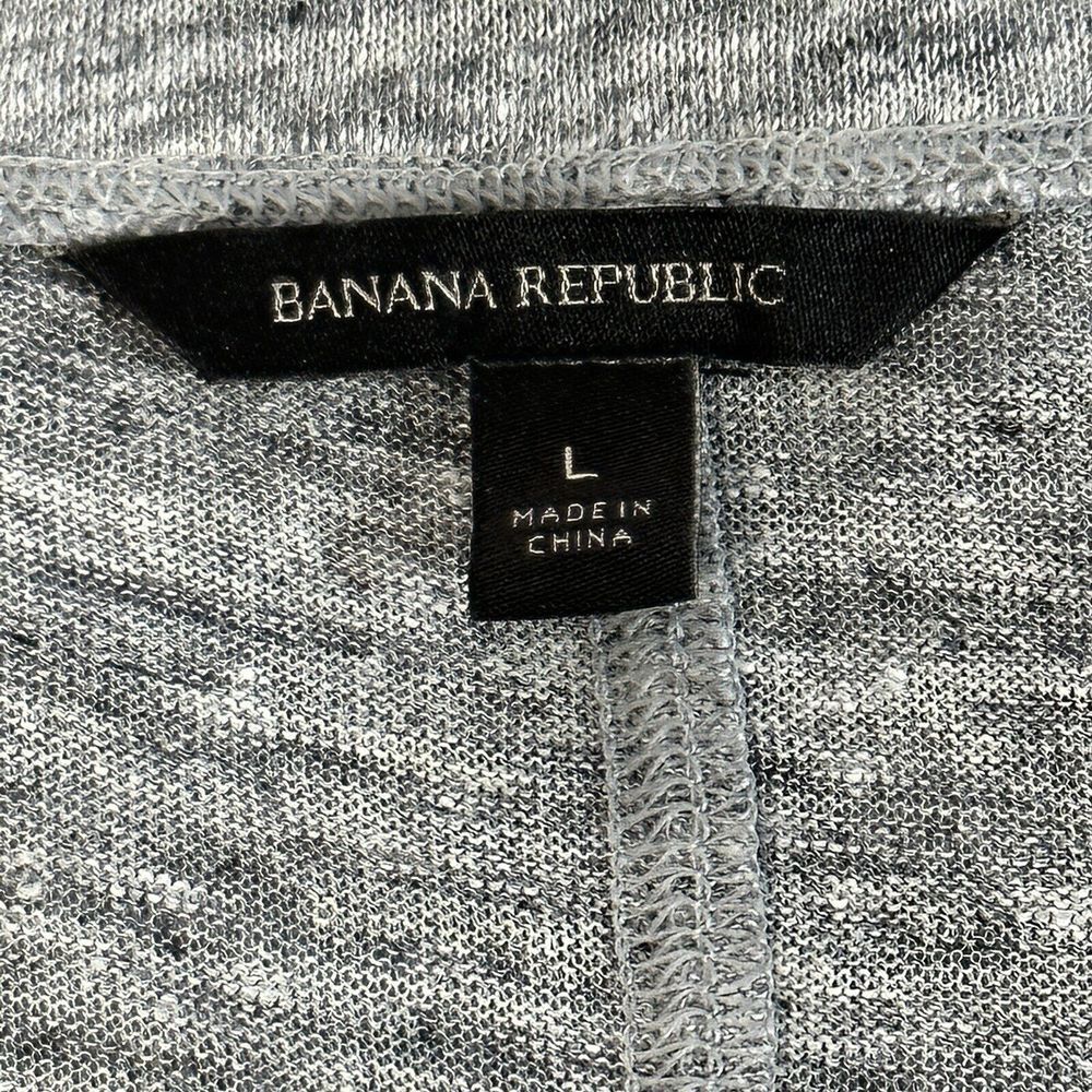 Banana Republic V Neck Linen Pullover Top Womens Large Grey Long Sleeve Pocket - Picture 2 of 12